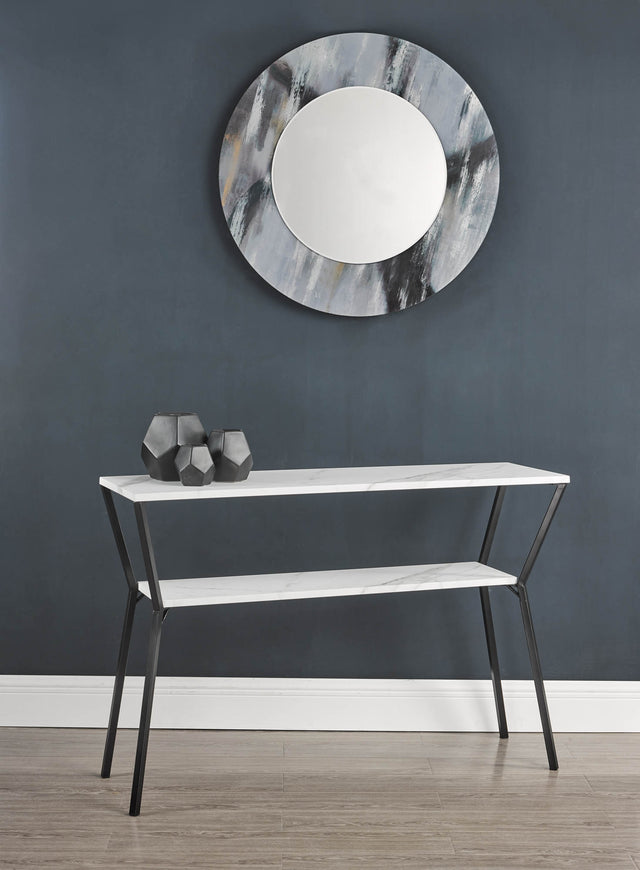 Mehera Round Mirror Grey Marble Print 80cm