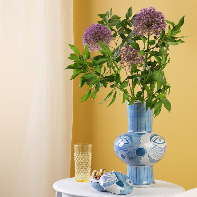 Picasso Ceramic Blue & White Vase With Face Print