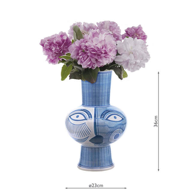 Picasso Ceramic Blue & White Vase With Face Print