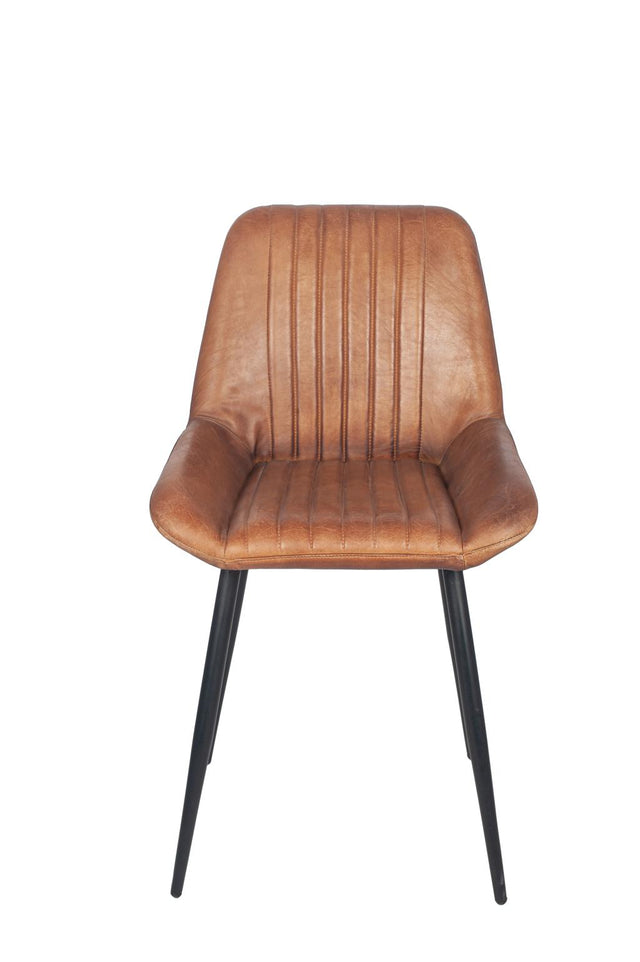 Angelo Vintage Brown Leather and Black Metal Retro Dining Chair