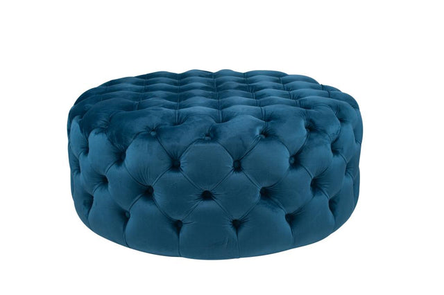 Vittoria Sapphire Blue Velvet Round Buttoned Pouffe