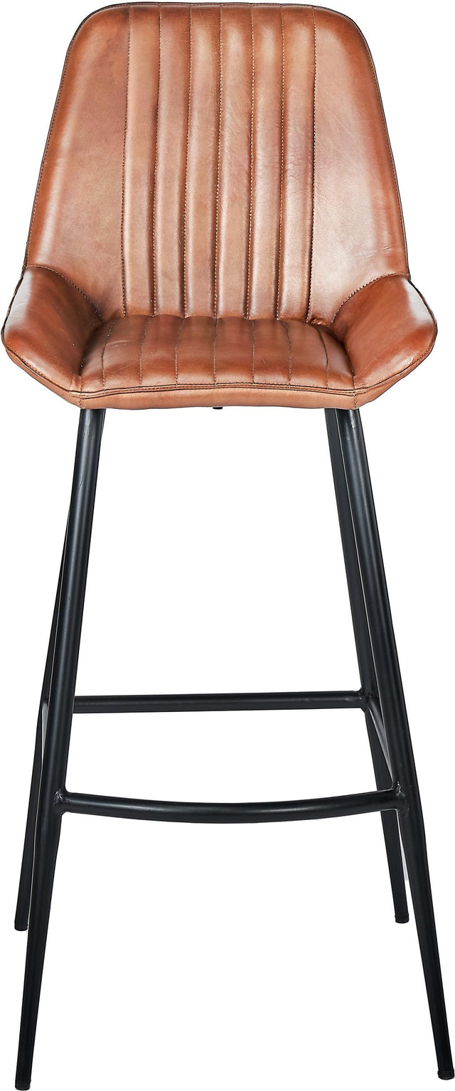 Angelo Vintage Brown Leather and Black Metal Retro Bar Stool