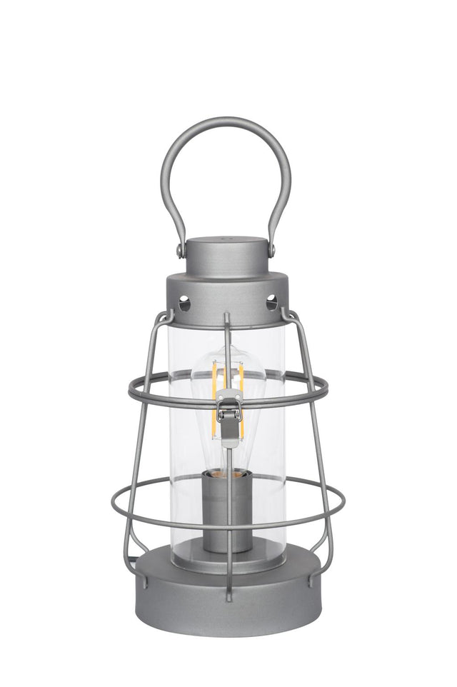 Filey Grey Metal and Clear Glass Oil Lantern Table Lamp