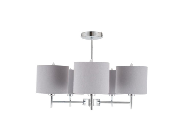 Plaza Silver Metal and Grey Linen 5 Arm Pendant