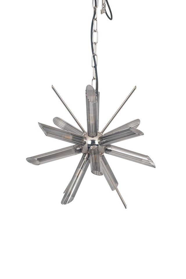 Estella Smoke Glass and Silver Metal Starburst Pendant