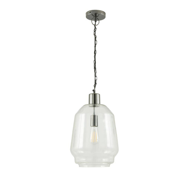 Fia Clear Glass and Black Nickel Metal Chain Drop Pendant