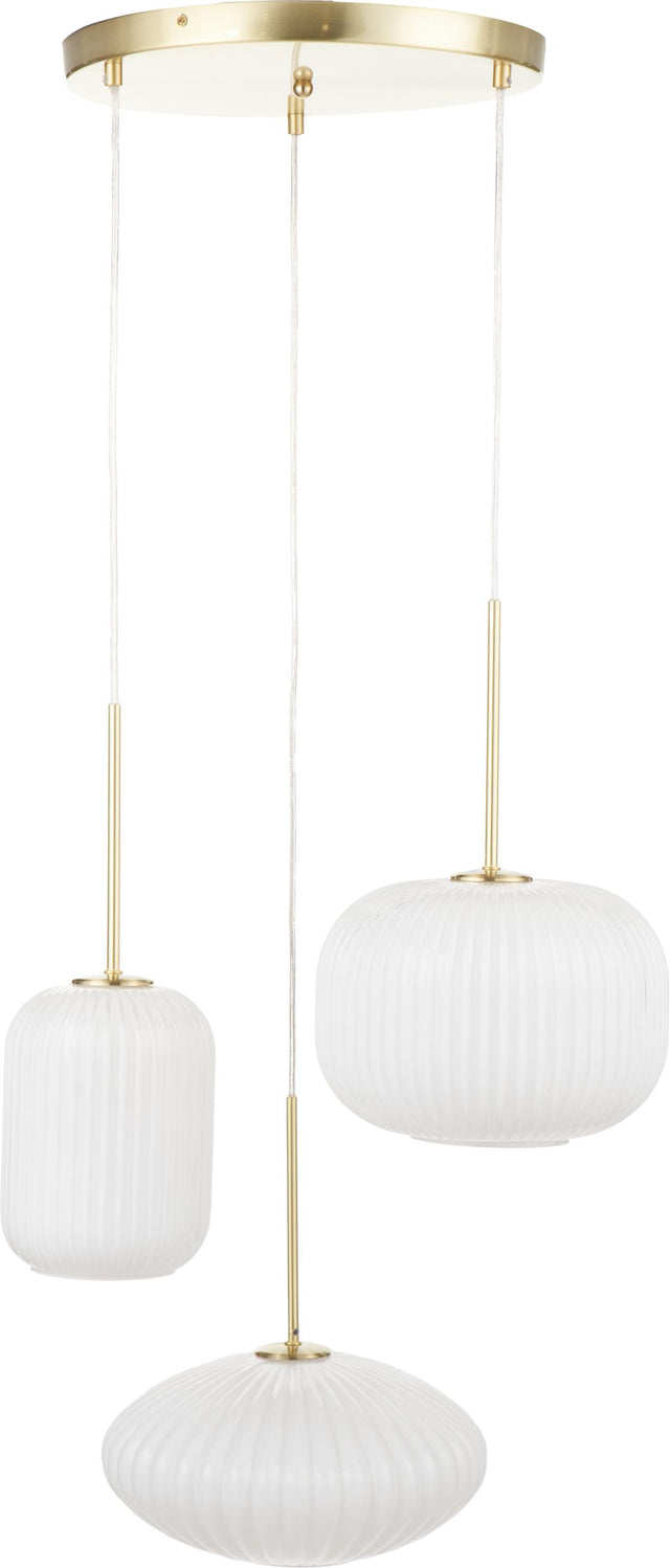 Alexa White Ribbed Glass & Gold Metal Multi Drop Pendant
