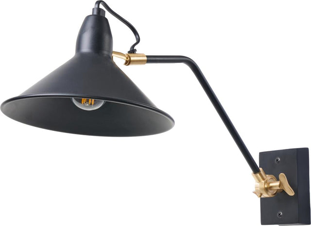 Canton Matt Black and Brass Metal Cone Wall Lamp
