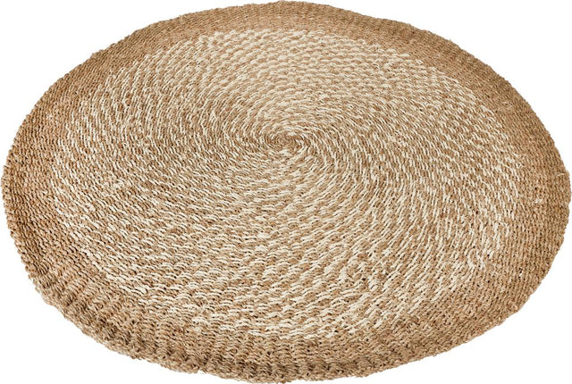 Woven Seagrass and Palm Leaf Swirl Design Round Rug