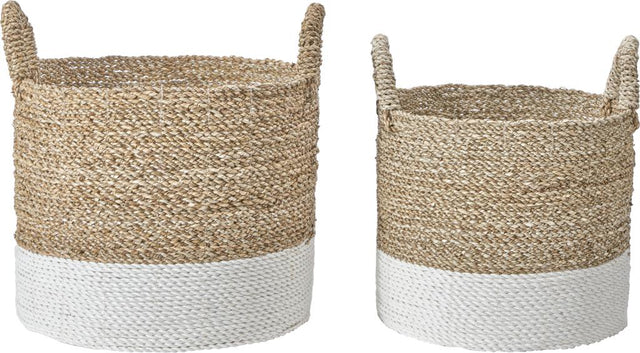 S/2 Banana Leaf Two Tone Natural and White Baskets