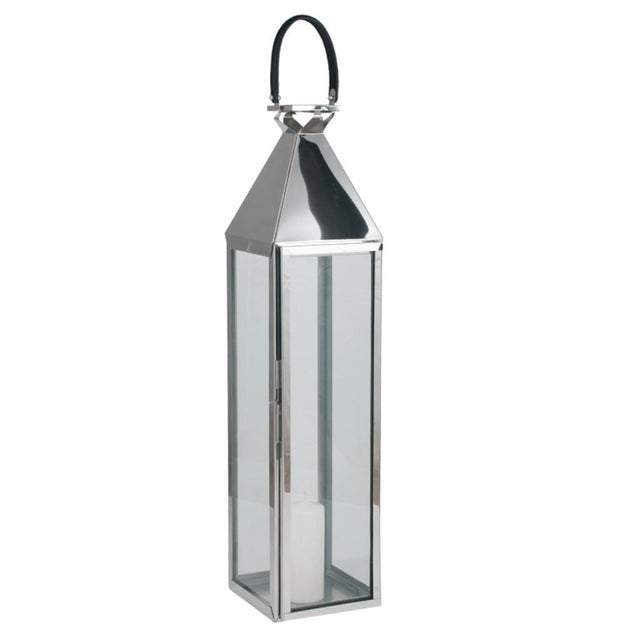 Silver Stainless Steel and Glass Lantern Large