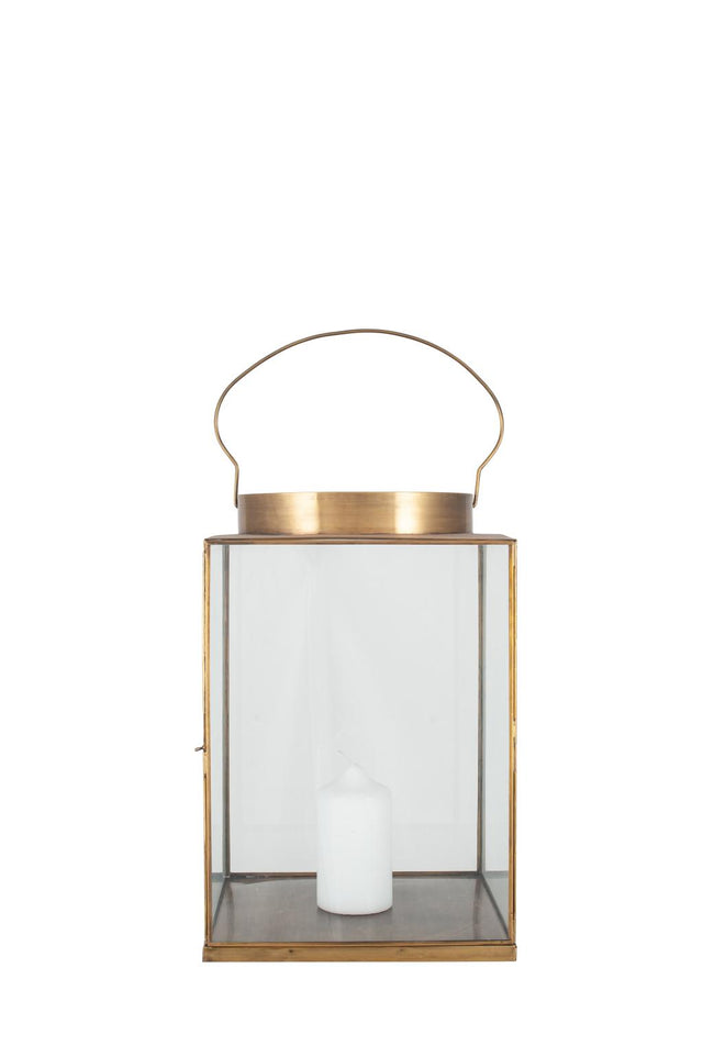 Antique Brass Metal and Glass Square Lantern Large