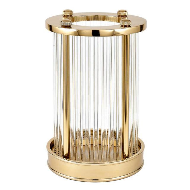 Gold Metal and Clear Glass Rod Hurricane Small