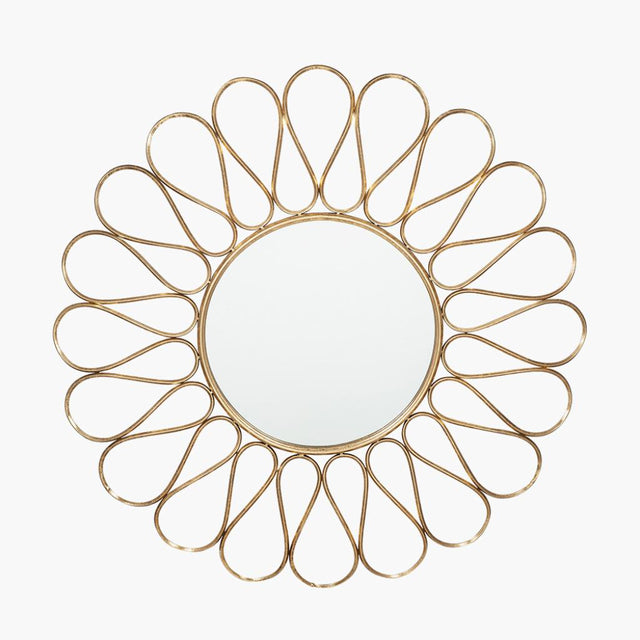 Antique Gold Metal Petal Design Round Wall Mirror