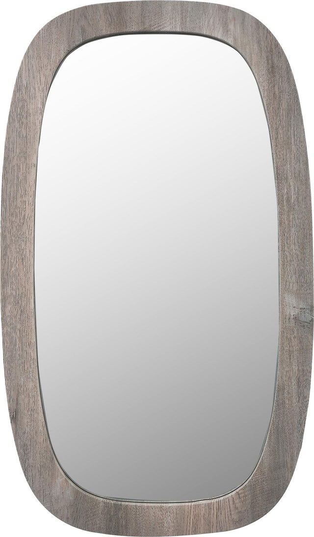 Grey Oak Wood Veneer Curved Edge Rectangular Wall Mirror