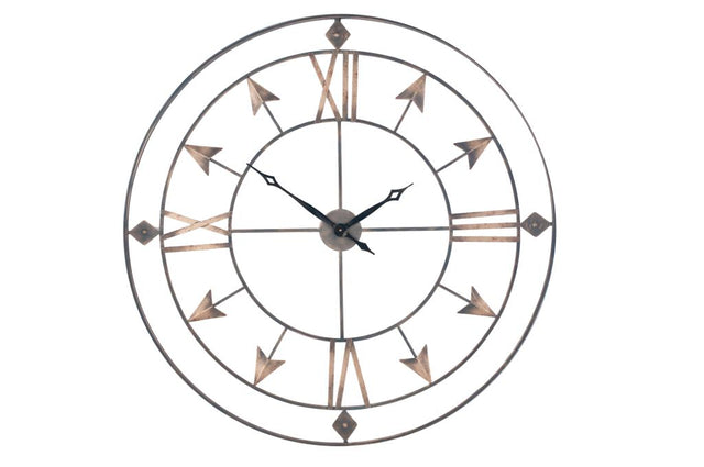Graphite and Gold Metal Round Wall Clock Large