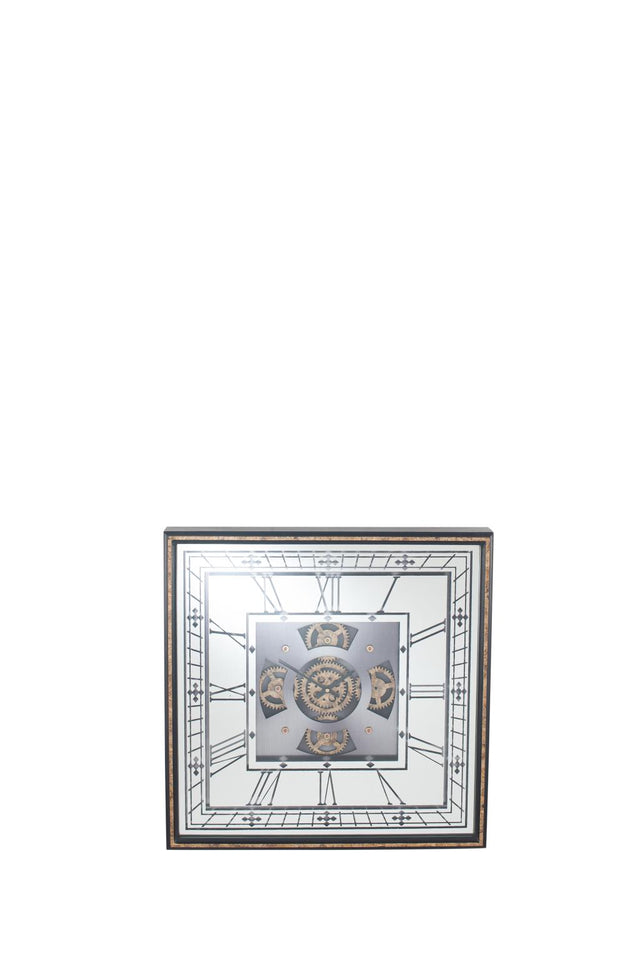Antique Gold Wood and Mirror Working Cog Square Wall Clock