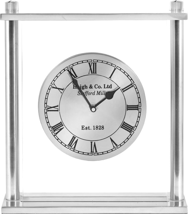 Silver Metal and Glass Floating Clock Face Square Table Clock