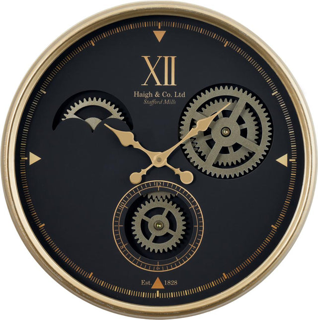 Black and Champagne Metal Working Cog Wall Clock