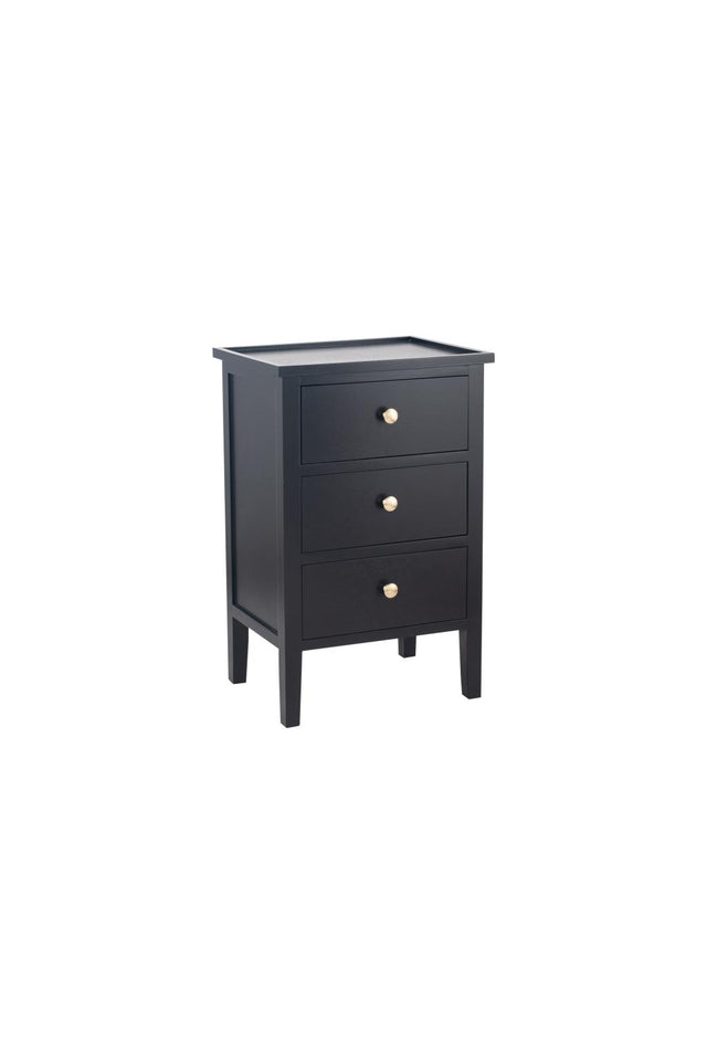 Chelmsford Satin Black Pine Wood 3 Drawer Bedside Unit