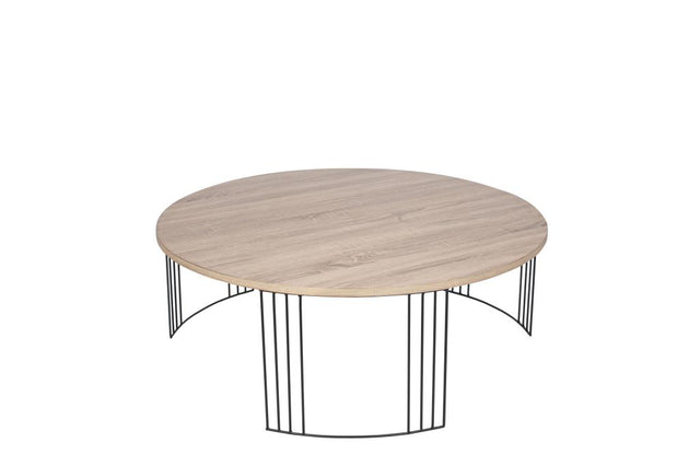 Atri Dark Oak Wood Veneer and Black Metal Coffee Table