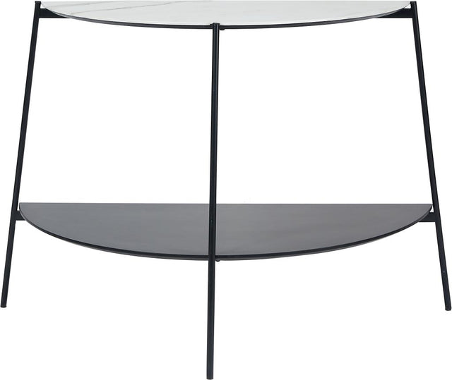 Marchello White Marble Veneer and Black Metal Console Table