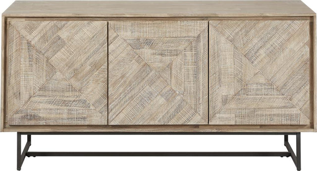 Marca Sand Wash Acacia Wood and Black Metal 3 Door Sideboard