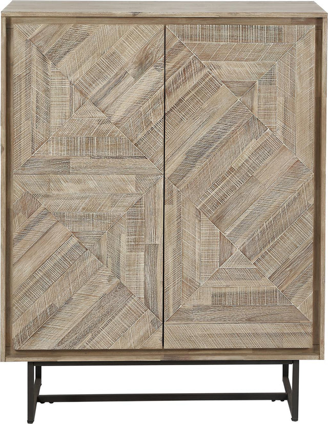 Marca Sand Wash Acacia Wood and Black Metal 2 Door Bar Cabinet