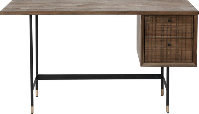 Arte Dark Brown Acacia Wood and Black Metal 2 Drawer Desk