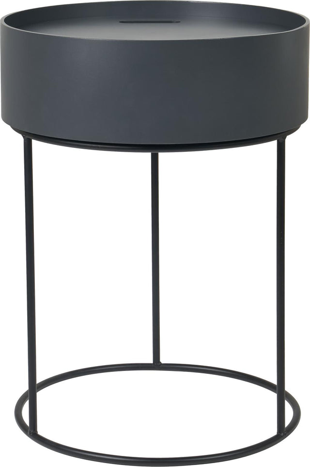 Hugo Dark Grey Wood Veneer and Black Metal Storage Table