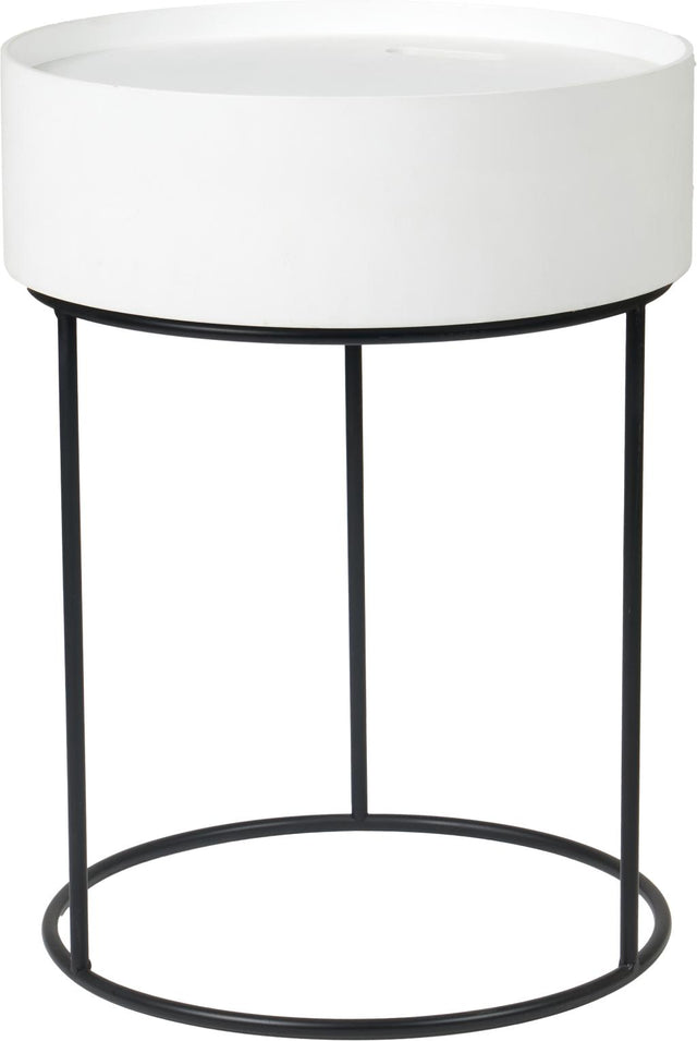 Hugo White Wood Veneer and Black Metal Storage Table