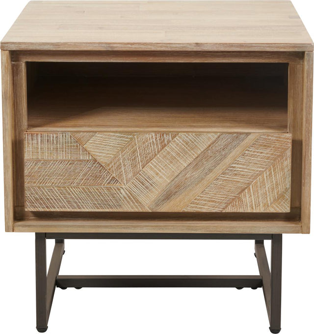 Marca Sand Wash Acacia Wood and Black Metal Bedside Unit