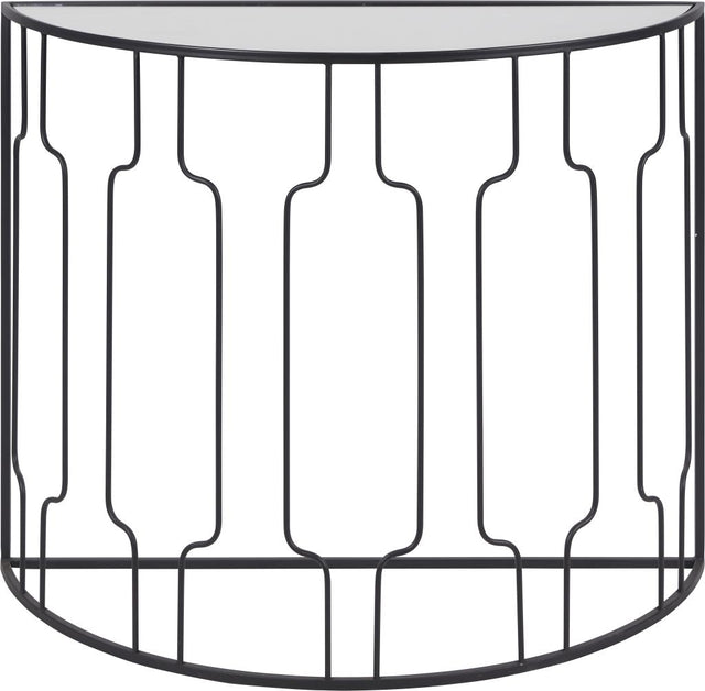 Caprisse Mirrored Glass and Graphite Metal Half Moon Console Table