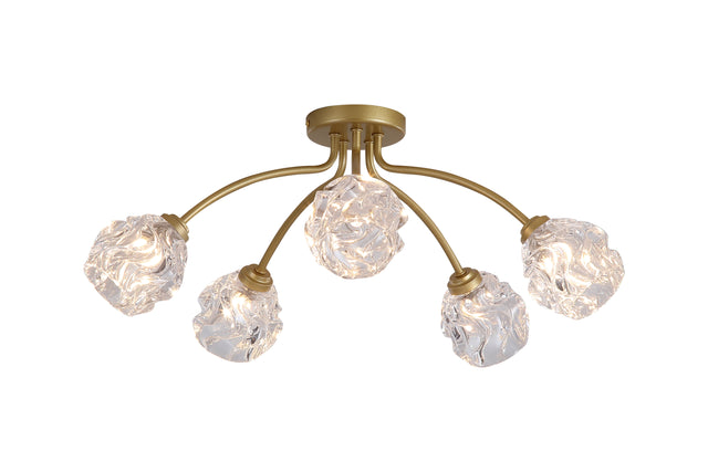 Astral 5Lt Flush, Gold Metal With Glass Shades