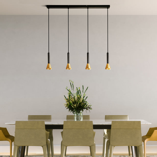 Signal 4Lt Bar Pendant - Black & Gold Metal