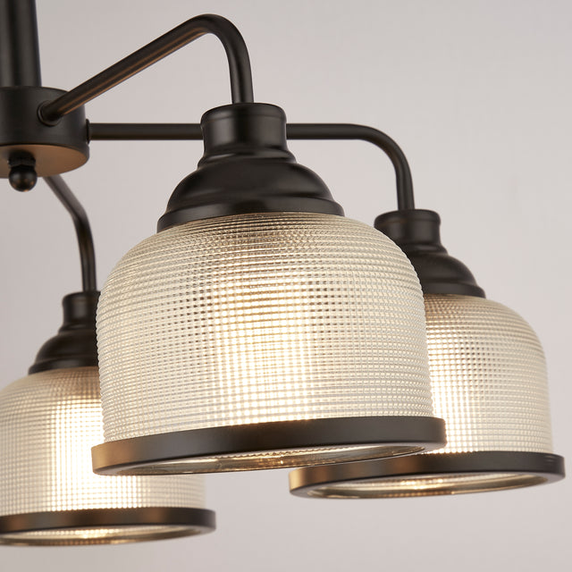 Highworth 5Lt Pendant - Black Metal & Holophane Style Glass