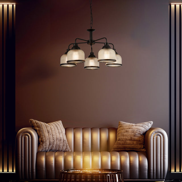 Highworth 5Lt Pendant - Black Metal & Holophane Style Glass