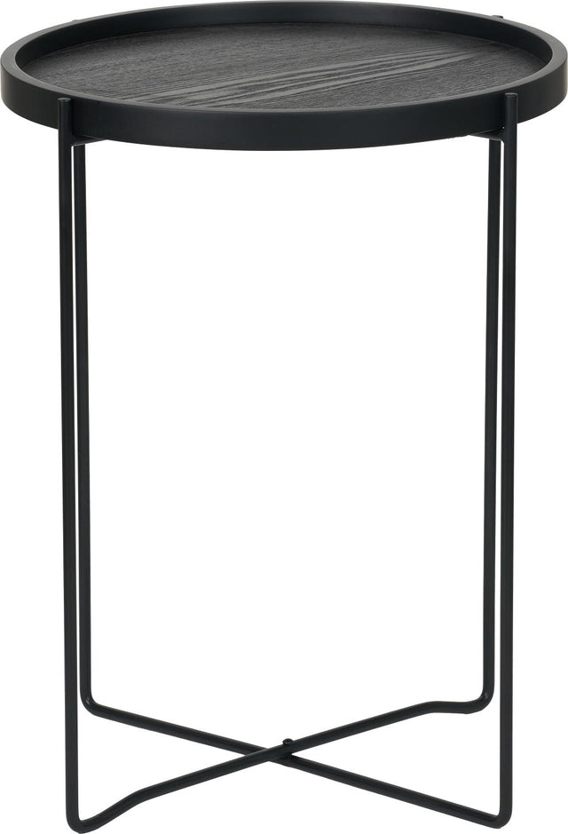 Voss Black Wood Veneer and Black Metal Side Table
