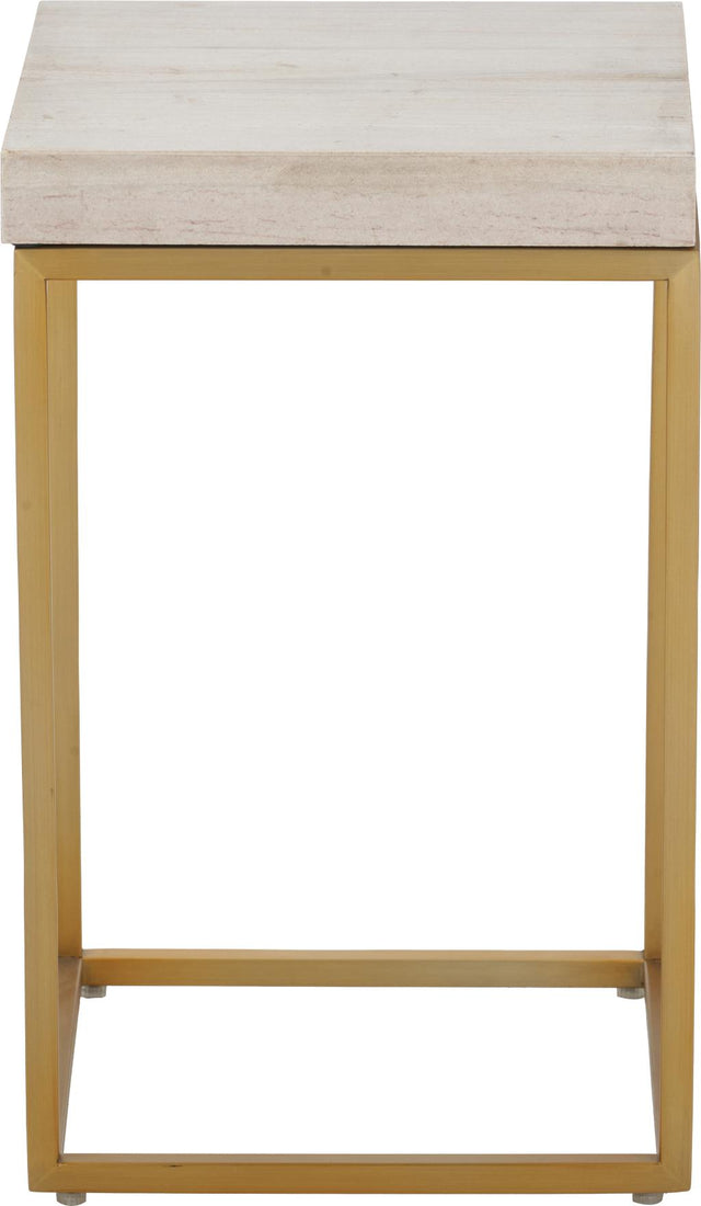 Madison Beige Granite and Burnished Gold Metal Square Side Table