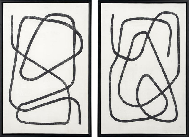 S/2 Black Squiggle Print Canvases with Black Frames