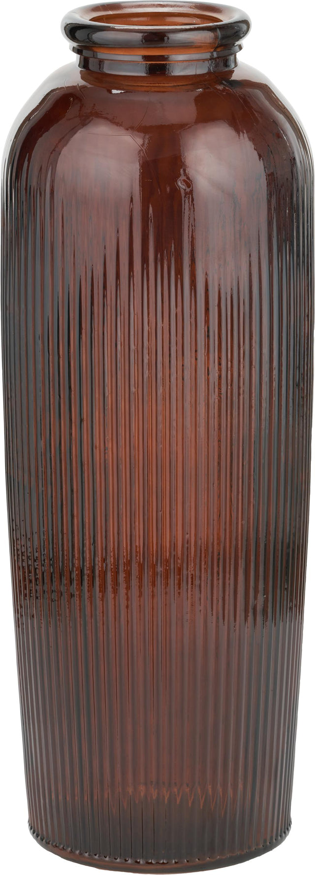Pecan Brown Recycled Glass Ribbed Vase Tall