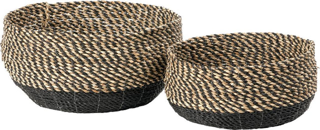 S/2 Seagrass Natural and Black Round Baskets