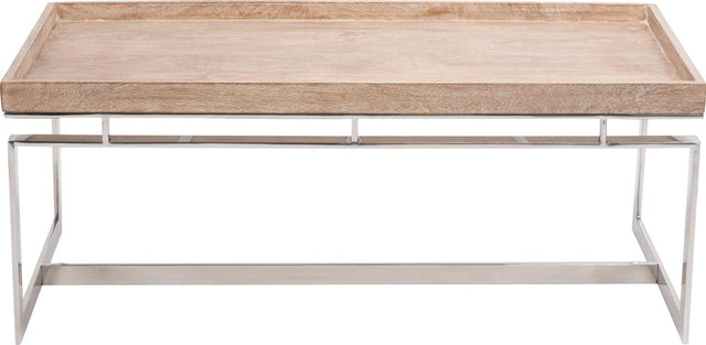 Evelyn Natural Antique Finish Mango Wood and Silver Metal Coffee Table