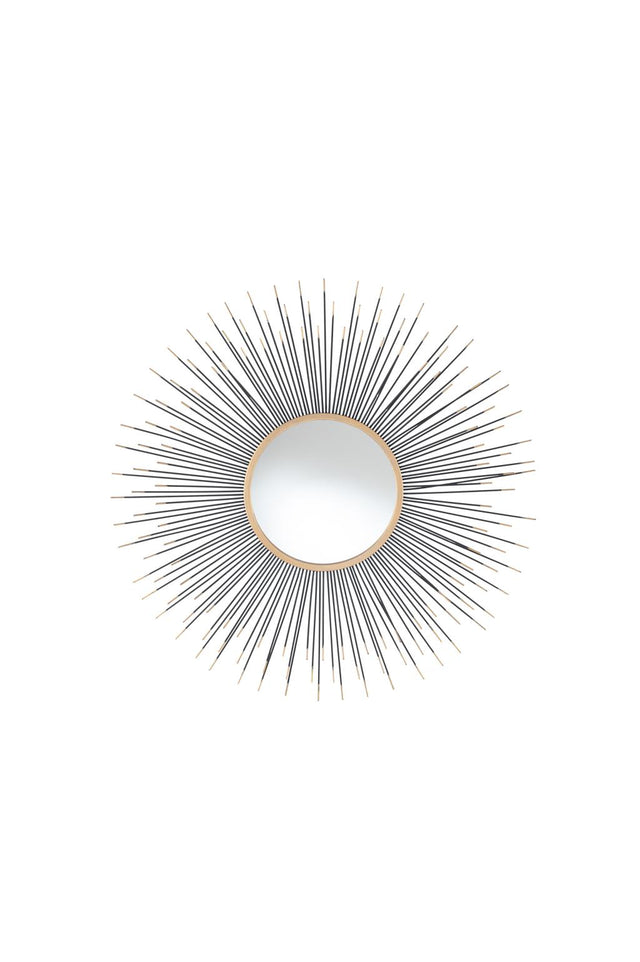 Black and Gold Metal Starburst Design Round Wall Mirror