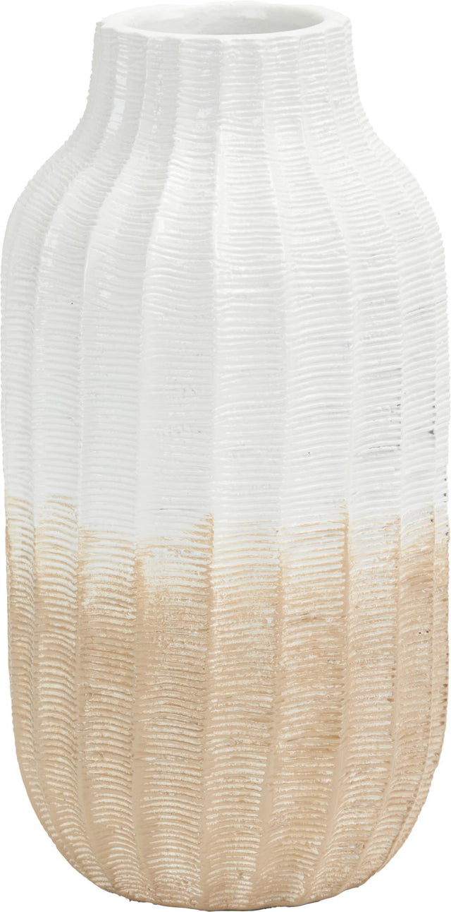 Amalia Natural and White Stoneware Textured Vase