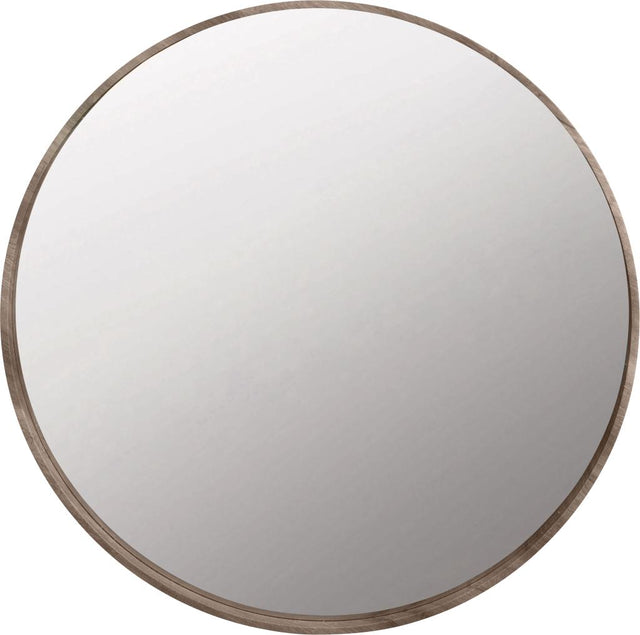 Natural Wood Veneer Slim Frame Round Mirror Large