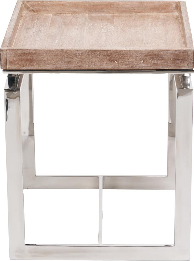 Evelyn Natural Antique Finish Mango Wood and Silver Metal Side Table