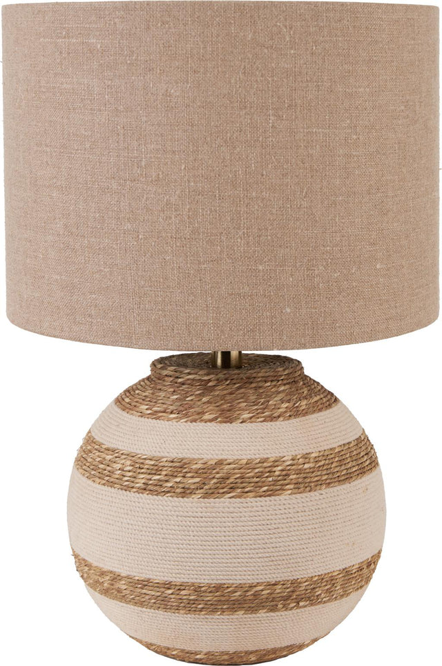 Talalla Cream and Natural Sea Grass Round Table Lamp with Edward 35cm Natural Linen Cylinder Shade