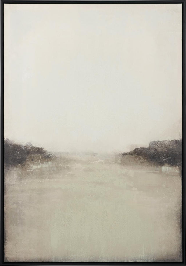 Grey and White Abstract Canvas with Black Frame