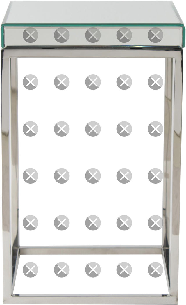 Elysee Mirrored Glass and Silver Metal Small Square Side Table